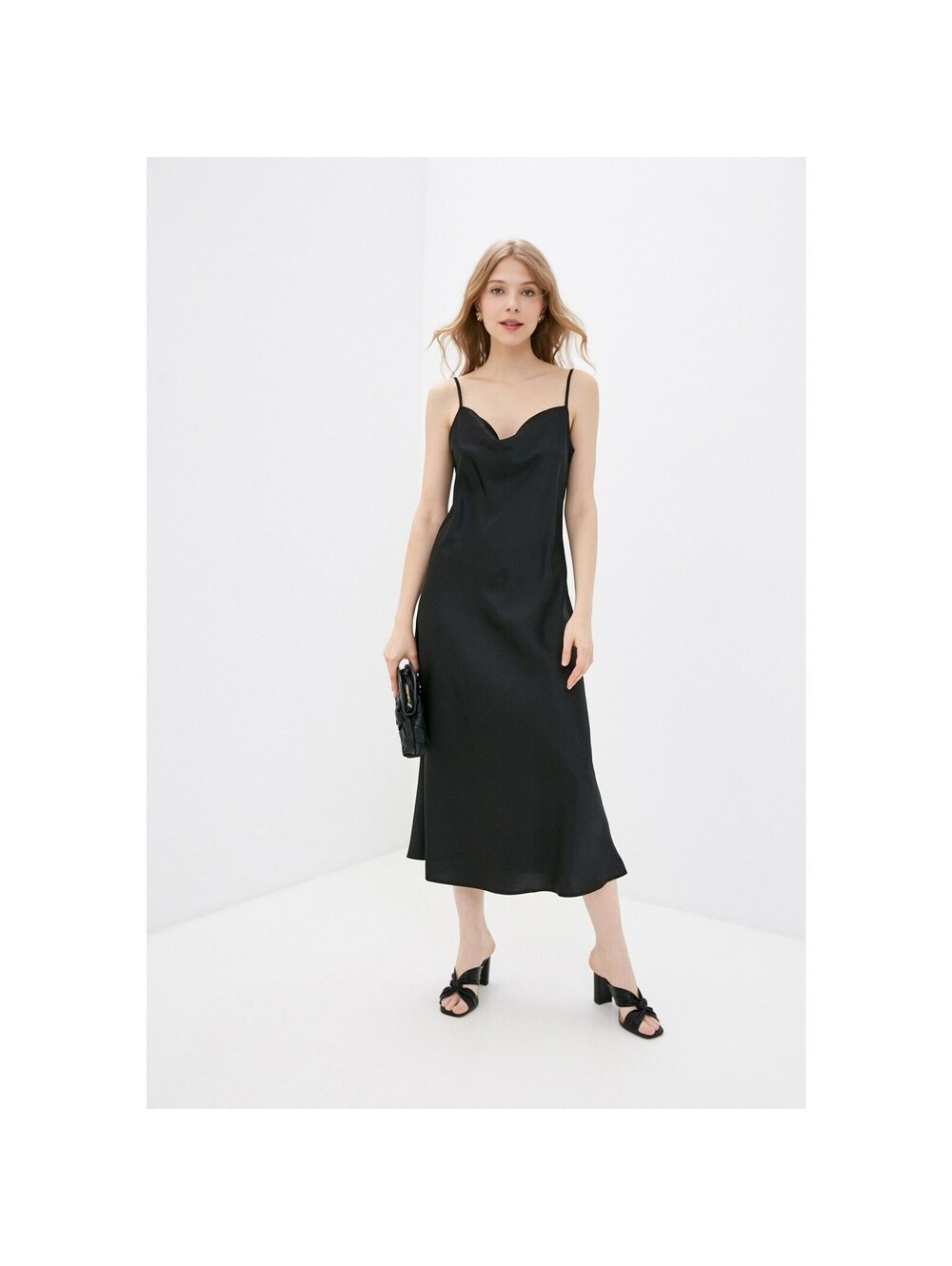 DESCRIPTION  Concept Club Black Sleeveless Satin Midi Dress Large XL NWT